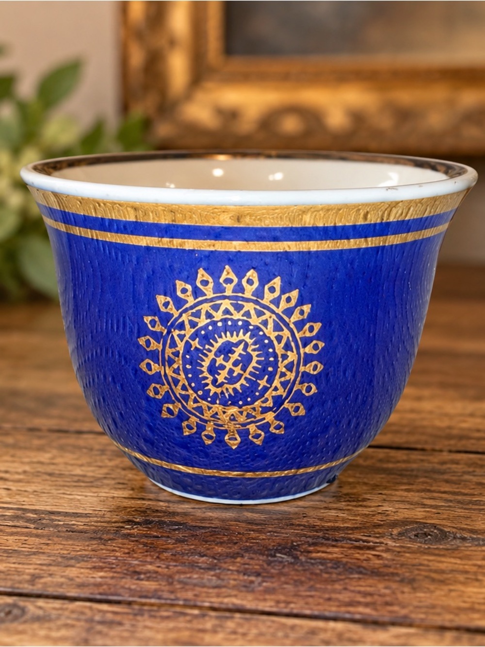 Vintage Japan Cobalt Blue Gold Tea Sake Cup Porcelain Gilt Medallion